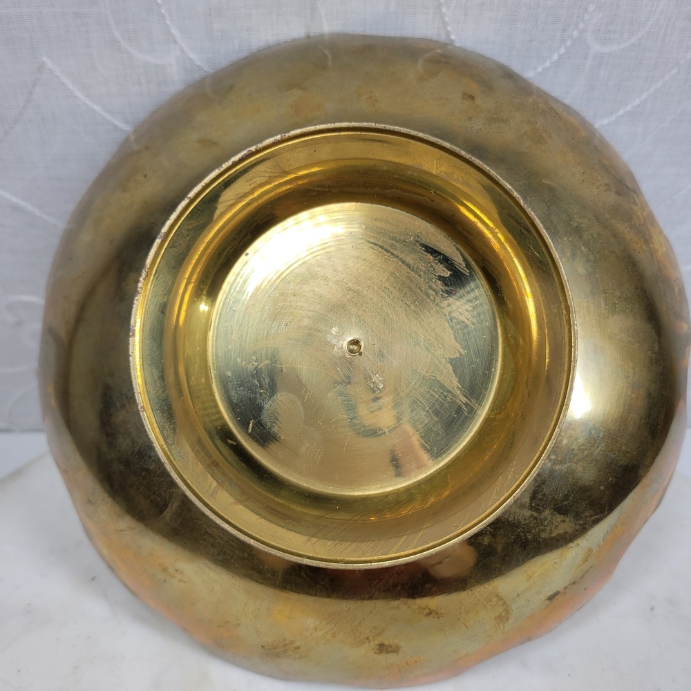 Hand Painted Brass Pedestal Bowl Trinket Floral Catch All Scalloped Rim Vintage - Picture 5 of 16